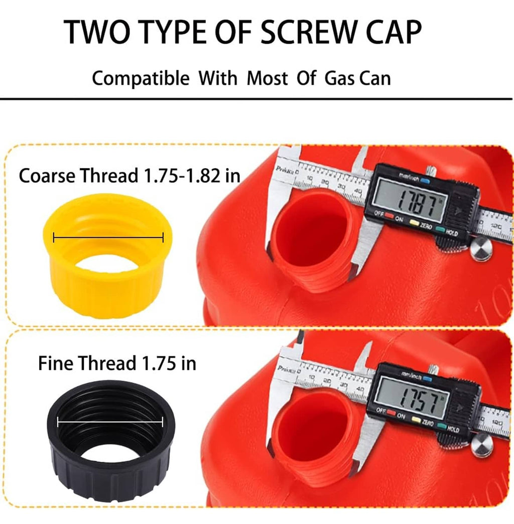 Replacement gas can screw caps with fine and coarse thread vent openings