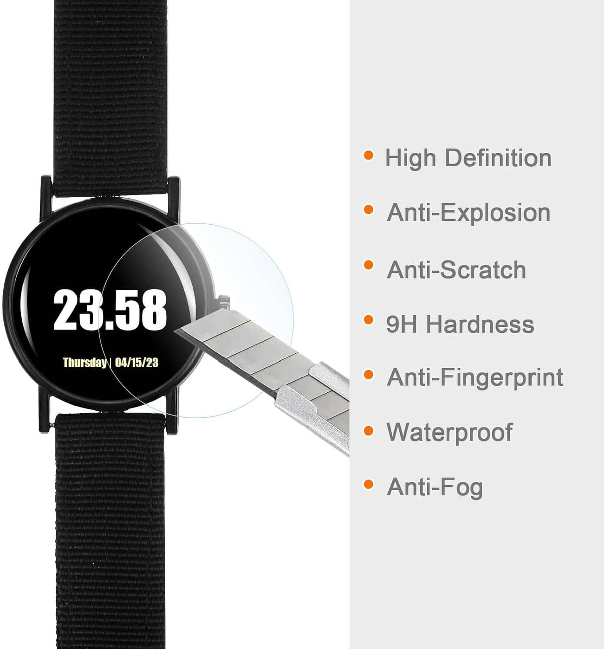 Clear 35mm watch screen protector films for flat-faced watches, 5-pack