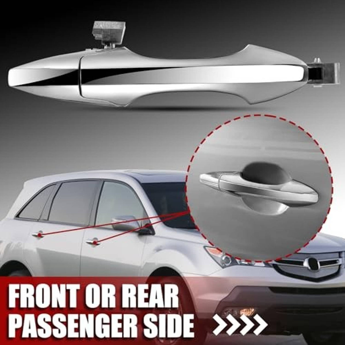Chrome exterior passenger door handle with close-up insert and latch opening