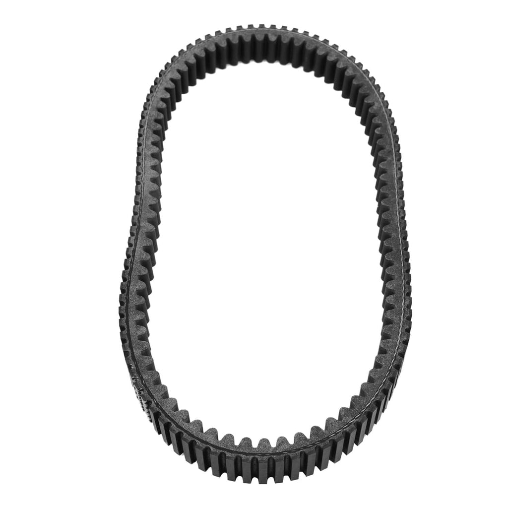 Black clutch drive belt loop with ribbed teeth and textured outer edge, front view