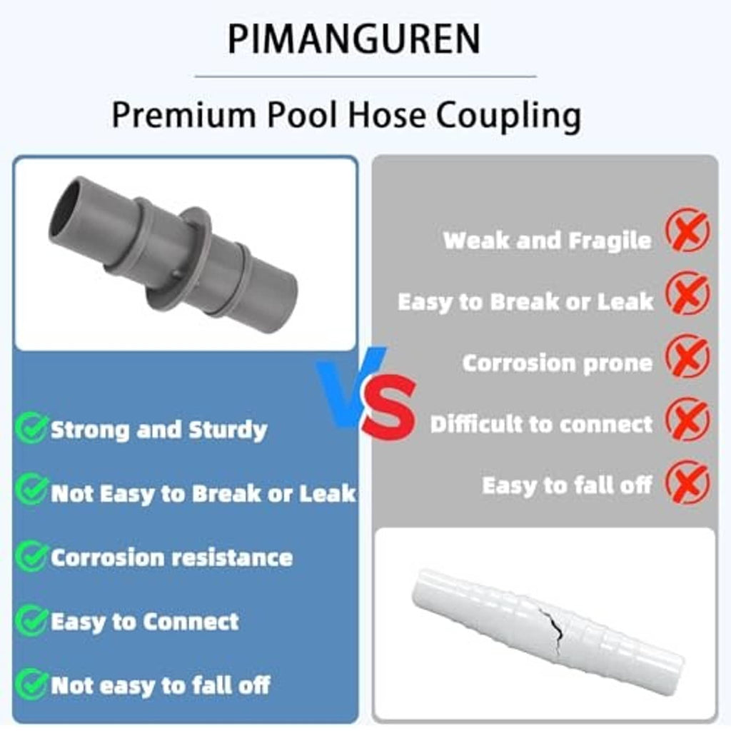 Gray pool hose coupling connector with end fittings and stainless steel clamp