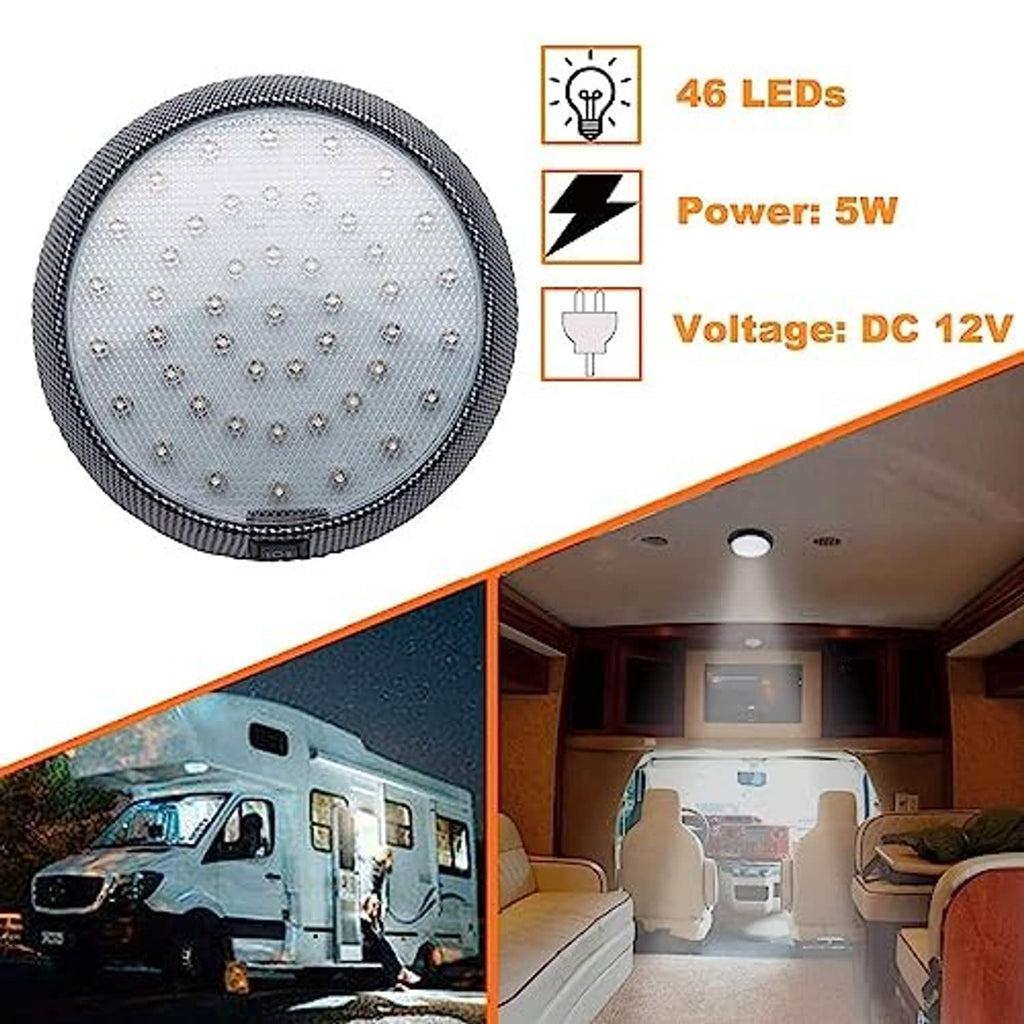 Black round LED dome light with clear lens panel and visible LED dots
