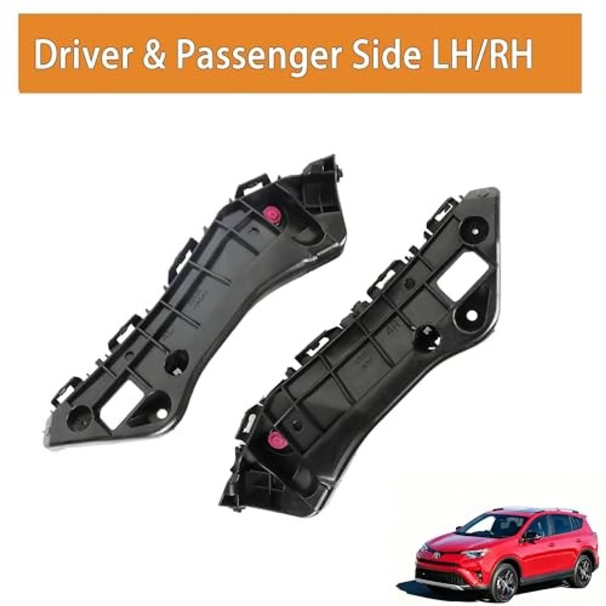 Black front bumper bracket set with LH and RH side brackets and mounting holes