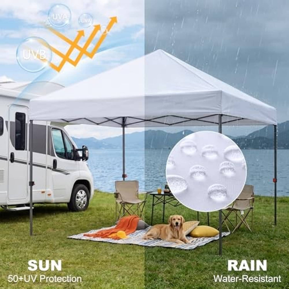 White canopy cover fabric with sun protection and water-resistant feature