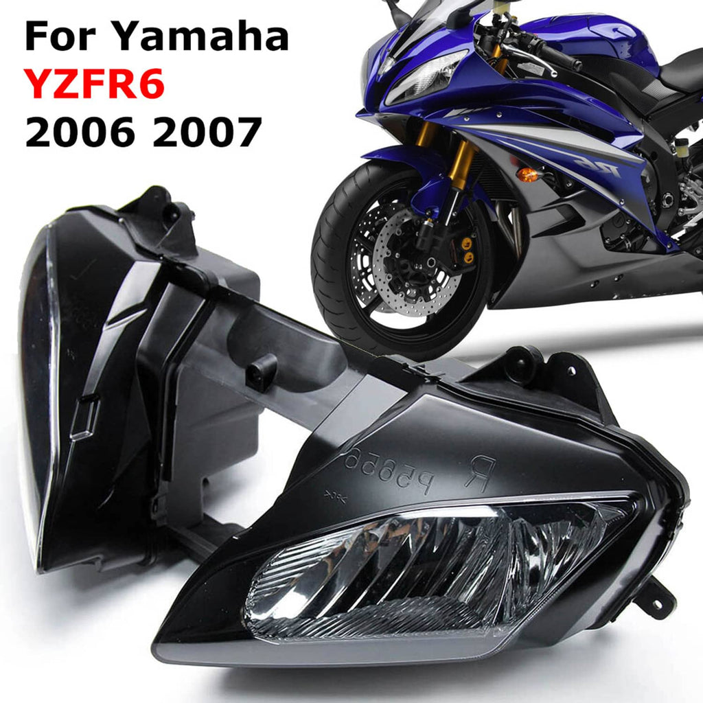 RivetOak Black ABS Front Headlight Headlamp Fits For Yamaha YZF R6 YZFR6 2006-2007 06 07