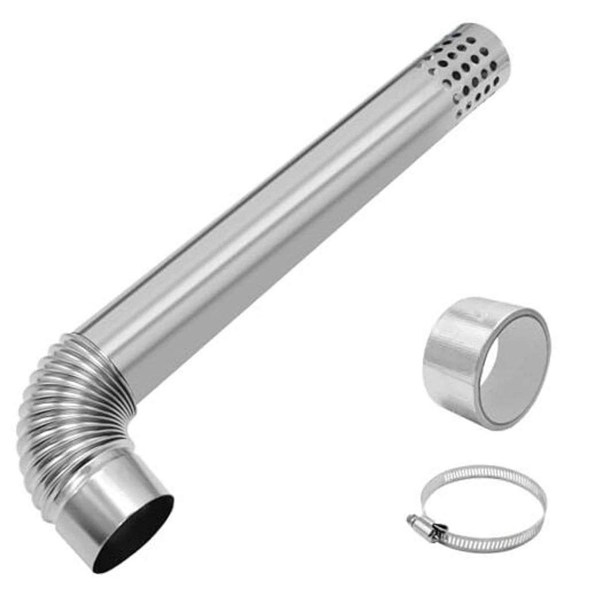 3-inch stainless steel direct vent kit with corrugated elbow, cap, and clamp