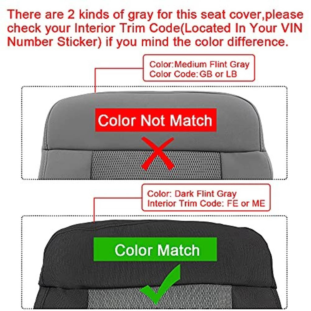 Dark gray driver-side seat cover with light gray mesh center panel