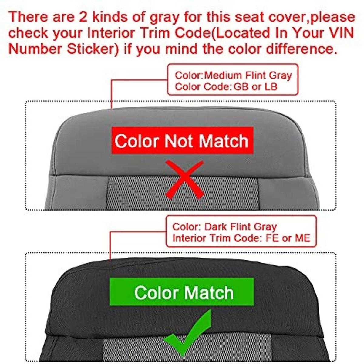 Dark gray driver-side seat cover with light gray mesh center panel