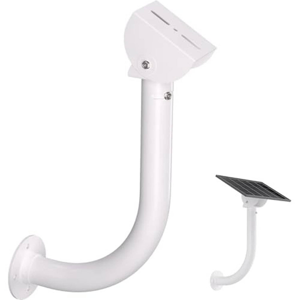 White solar panel wall mount bracket with mounting plate and curved U-shaped arm