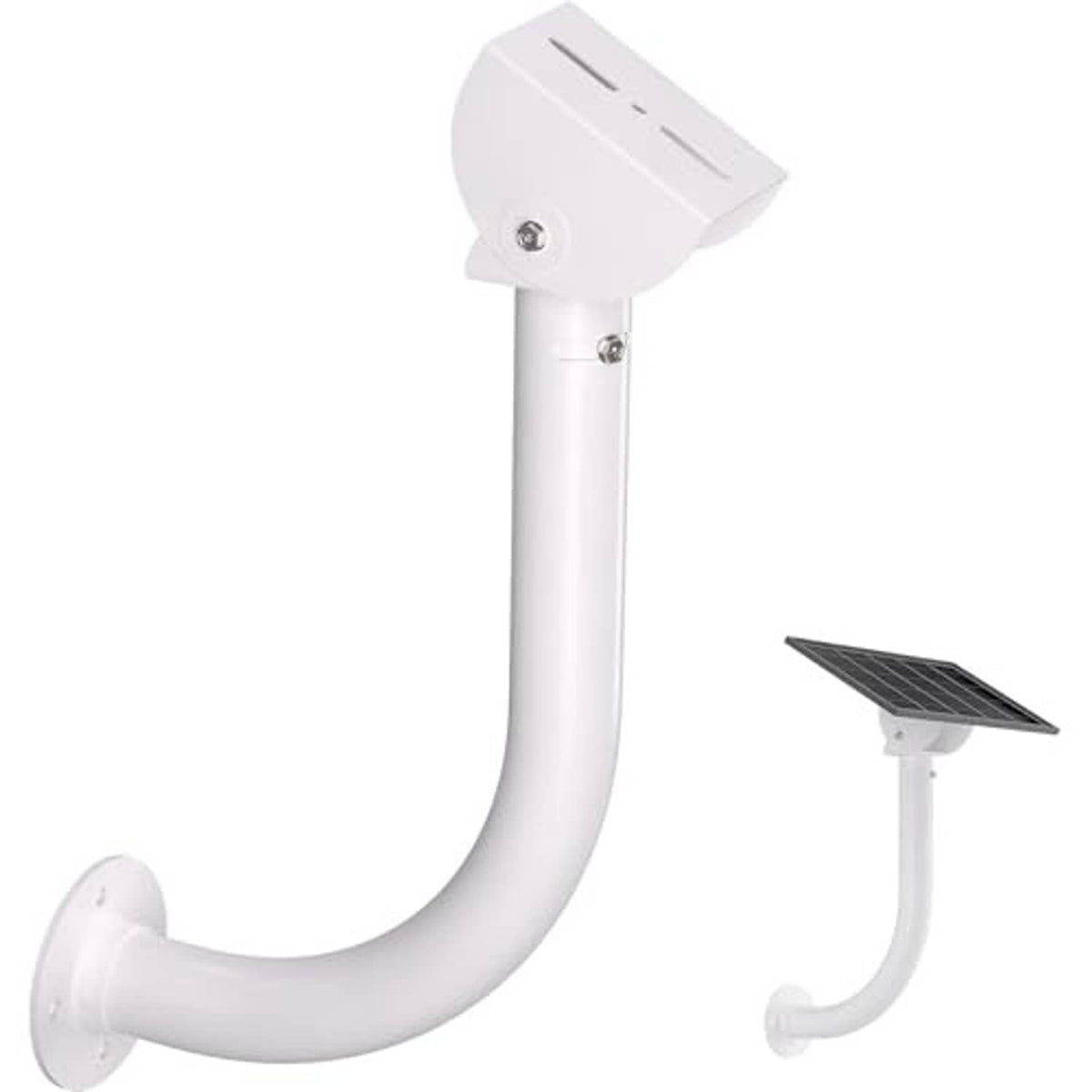 White solar panel wall mount bracket with mounting plate and curved U-shaped arm