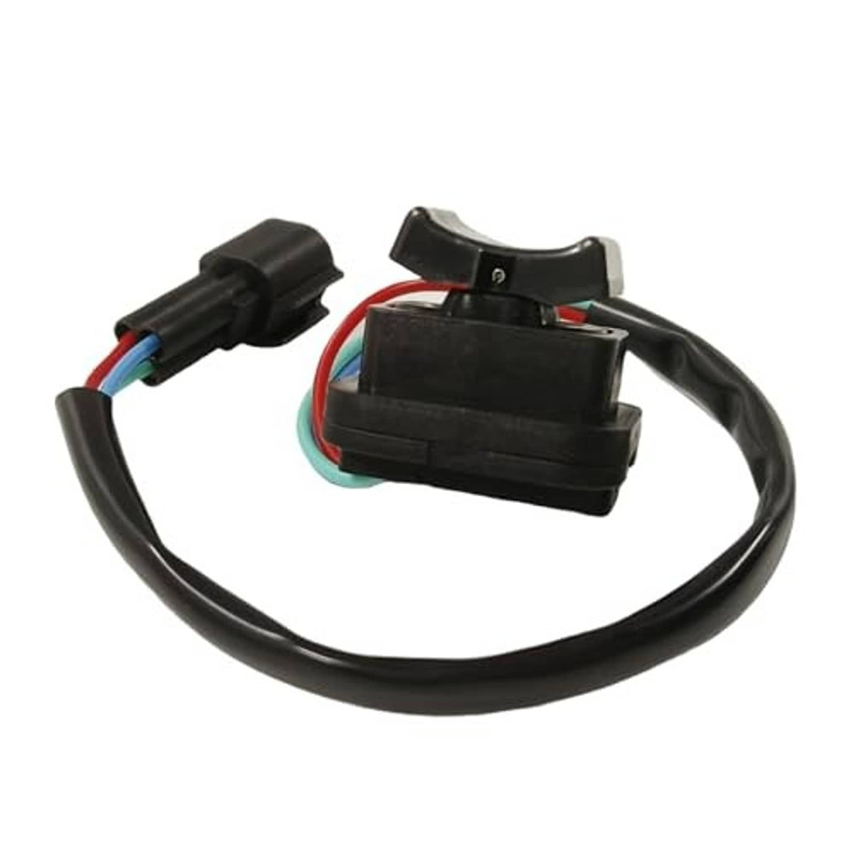 Boat power trim tilt switch with black mounting base and two connector plugs