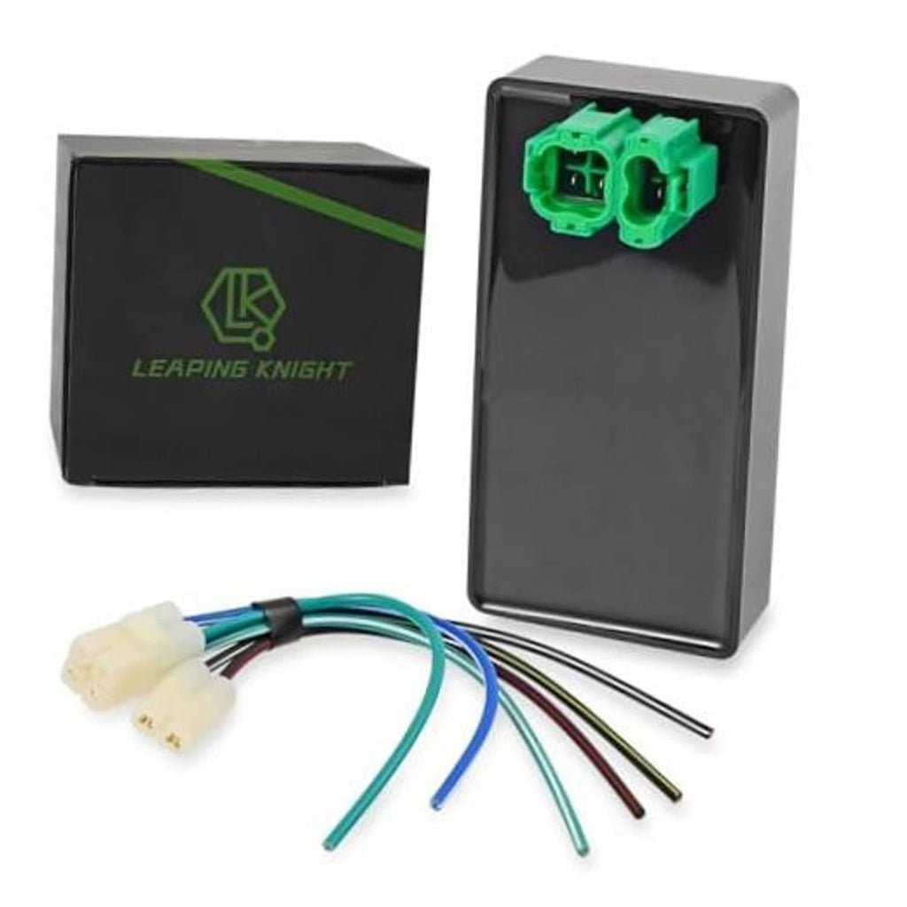 CDI ignition box with green 2-pin connector, wiring harness, and black rectangular case
