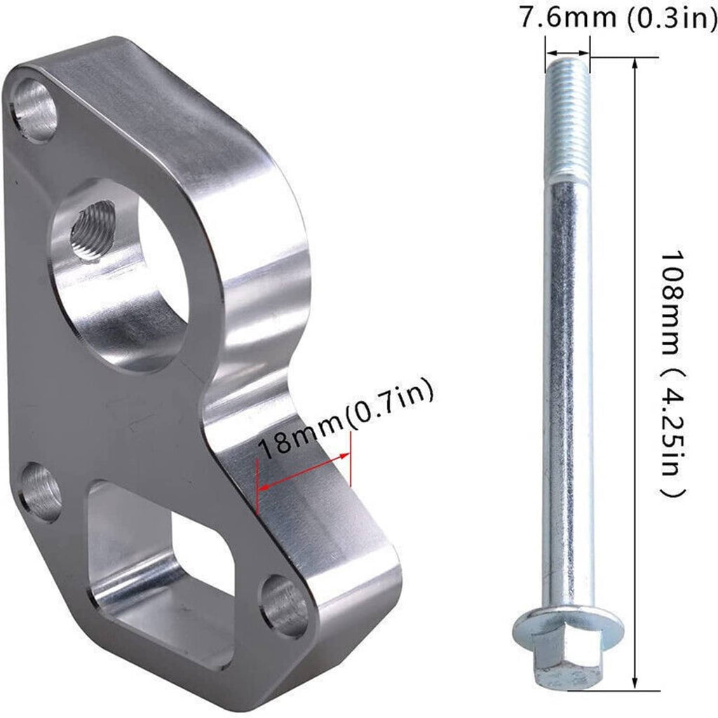 Silver water pump spacer with threaded mounting bolt, 7.6 mm spacing