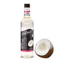 DaVinci coconut syrup bottle with cream-colored syrup and coconut half on side