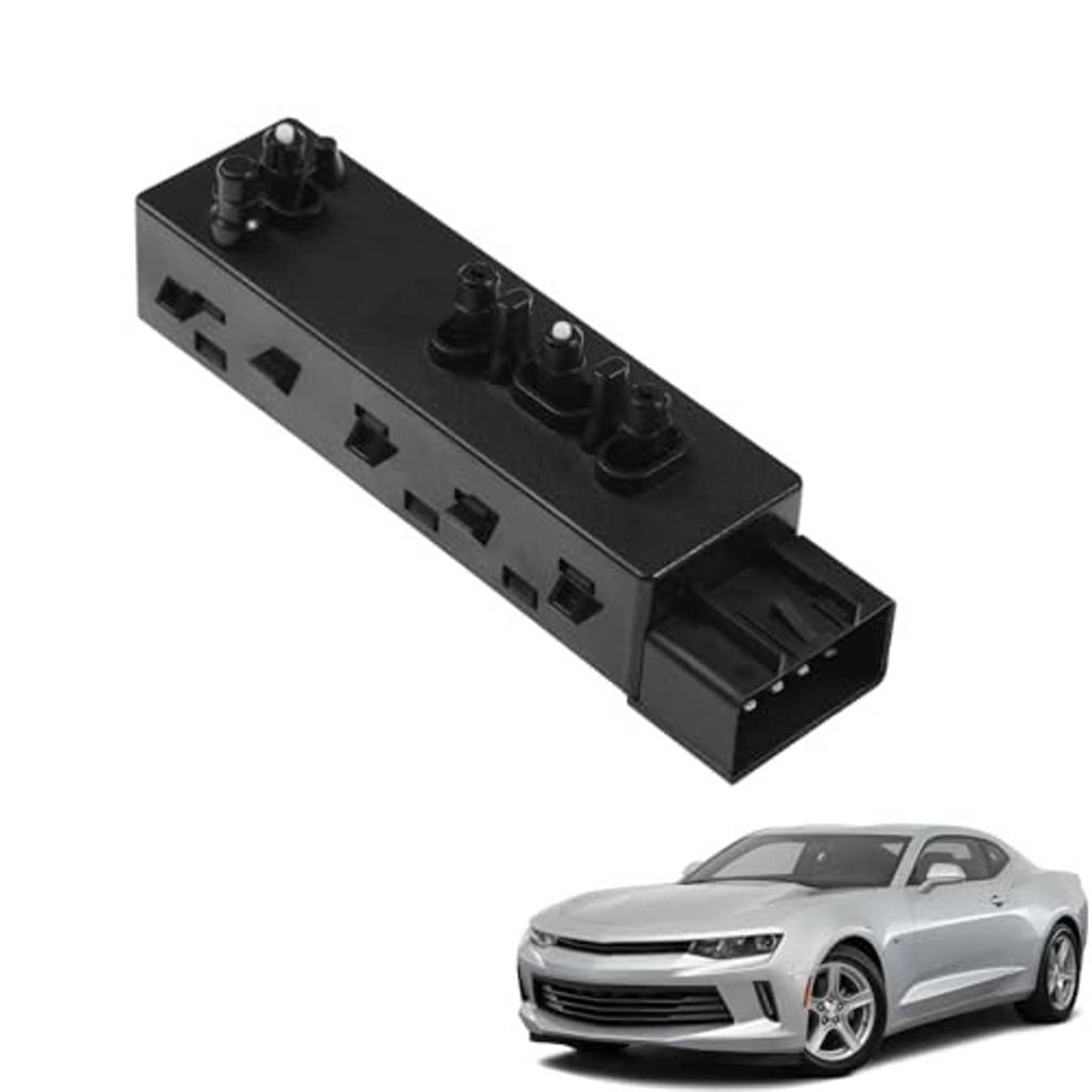 Black power seat switch module with rocker buttons and open connector housing