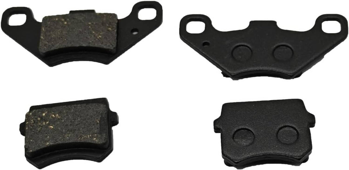 Front brake pads set with dark backing plates and smooth black pad faces with circle marks