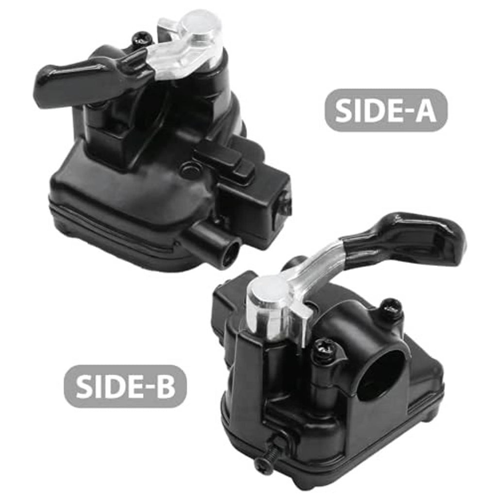 Black thumb throttle assembly, two-angle views with clear thumb lever