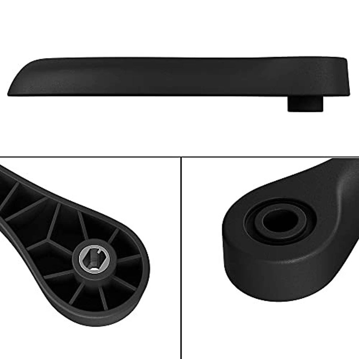 Black recliner release handle with molded mounting area and central screw hole