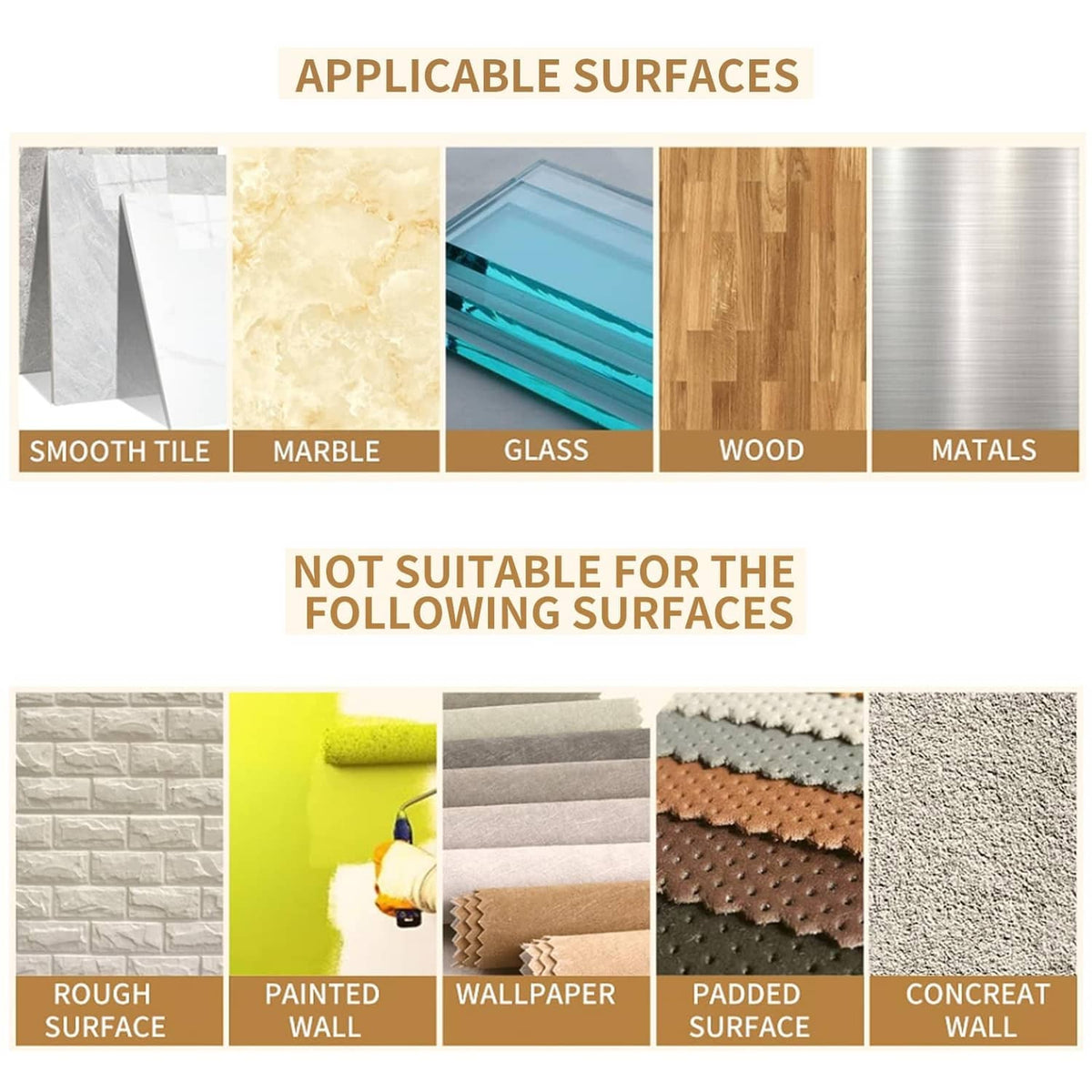 Adhesive compatibility chart for toilet paper holder surfaces