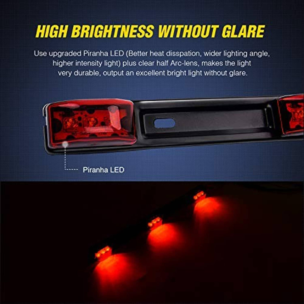 Black ID bar marker light with red lamps emitting bright red light.
