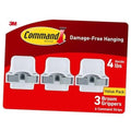 3-pack broom grippers: three white hangers with gray clips for tool handles