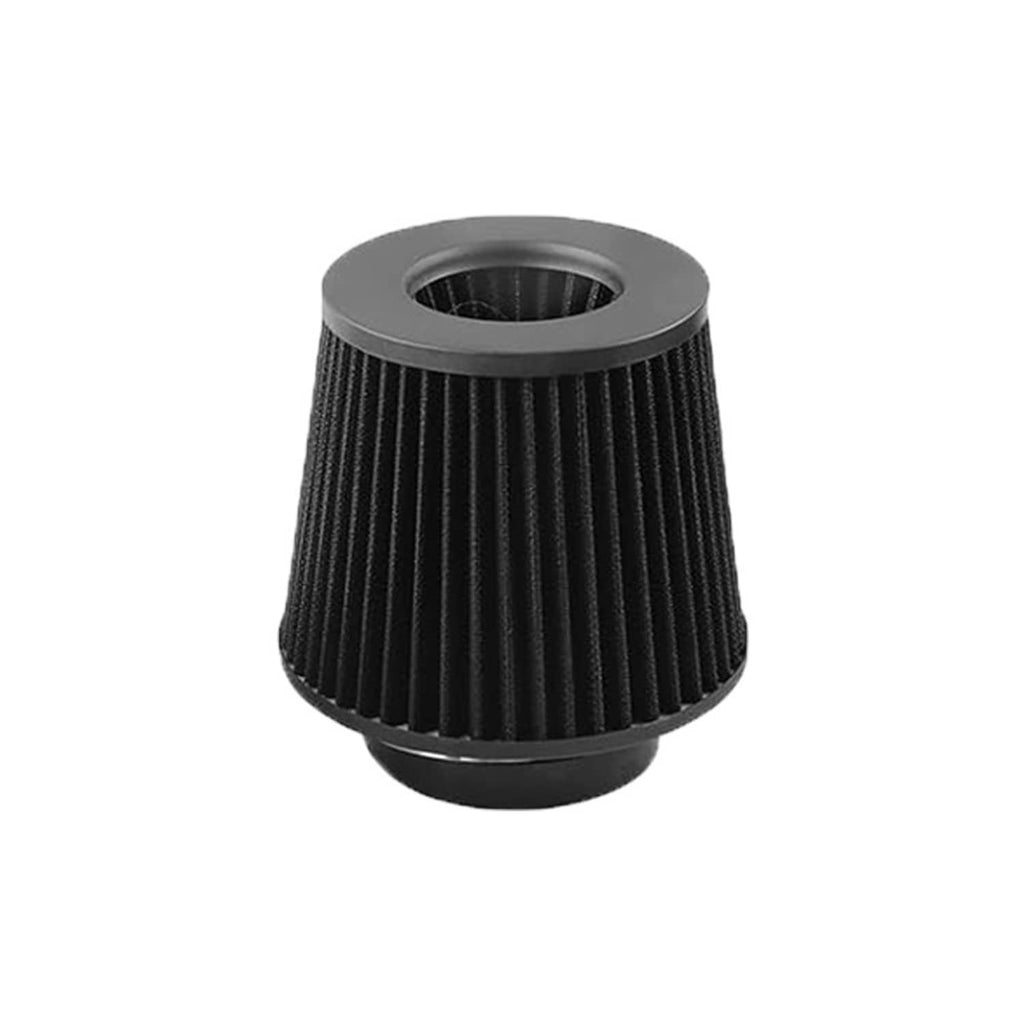 Reusable cone air filter with black pleated filter media and metal base