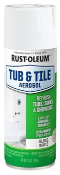 Rust-oleum Tub & Tile aerosol spray paint can, gloss white, 12 oz size