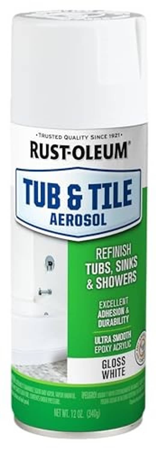 Rust-oleum Tub & Tile aerosol spray paint can, gloss white, 12 oz size