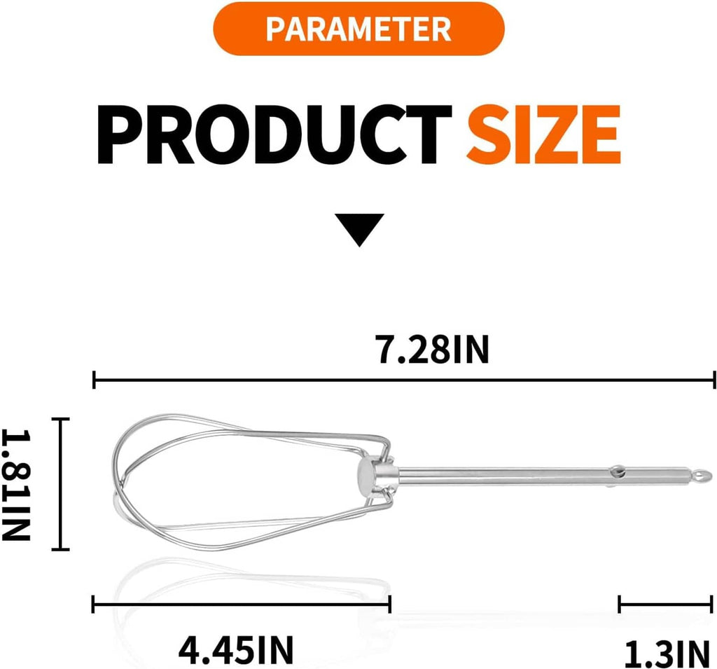 Hand mixer beater attachment with size measurements diagram