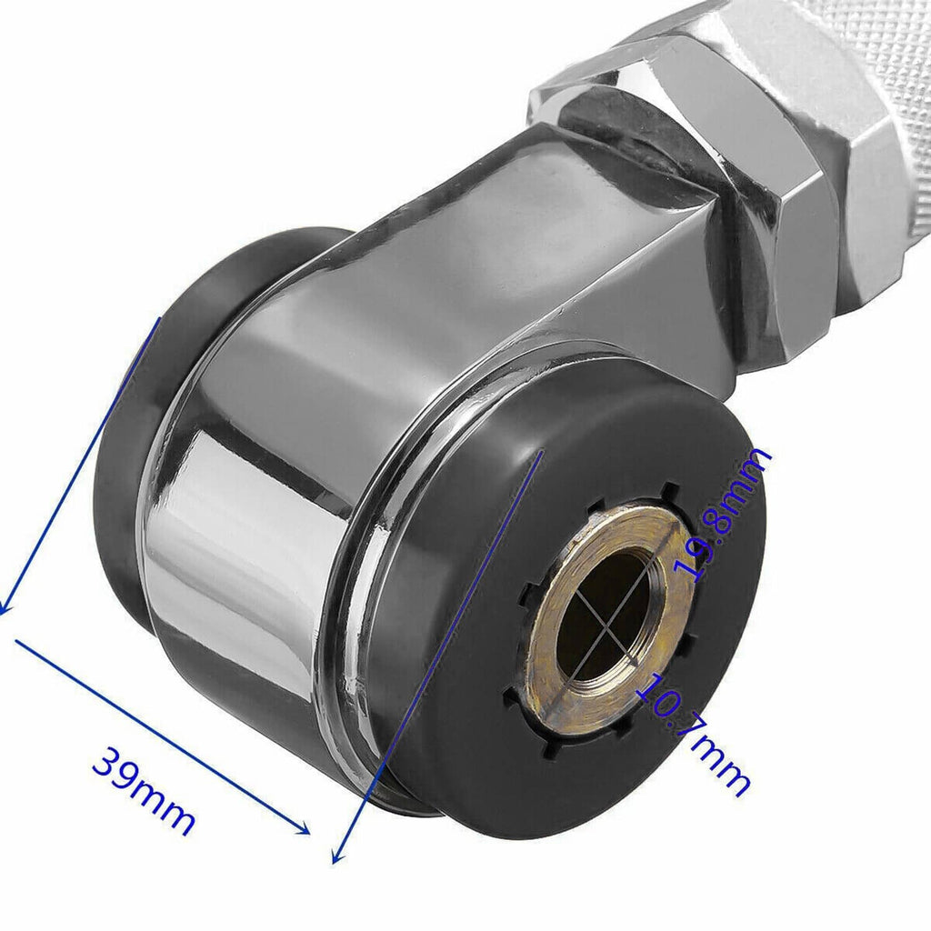 Camber control arm bushing housing with inner bore and blue measurement marks