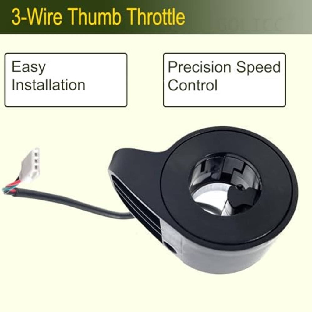 Black 3-wire thumb throttle replacement, cylindrical housing with cable and white connector