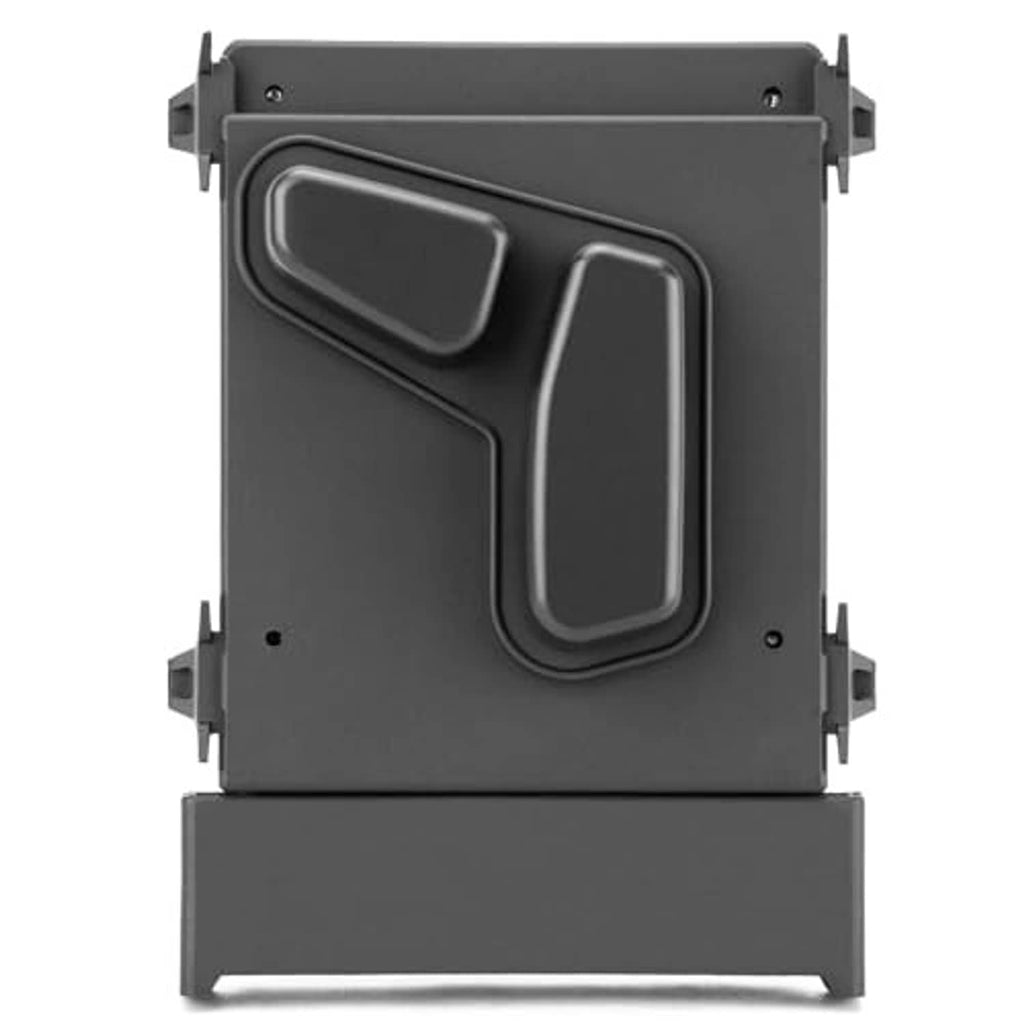 Power seat switch module with sculpted rocker button and dark plastic housing.