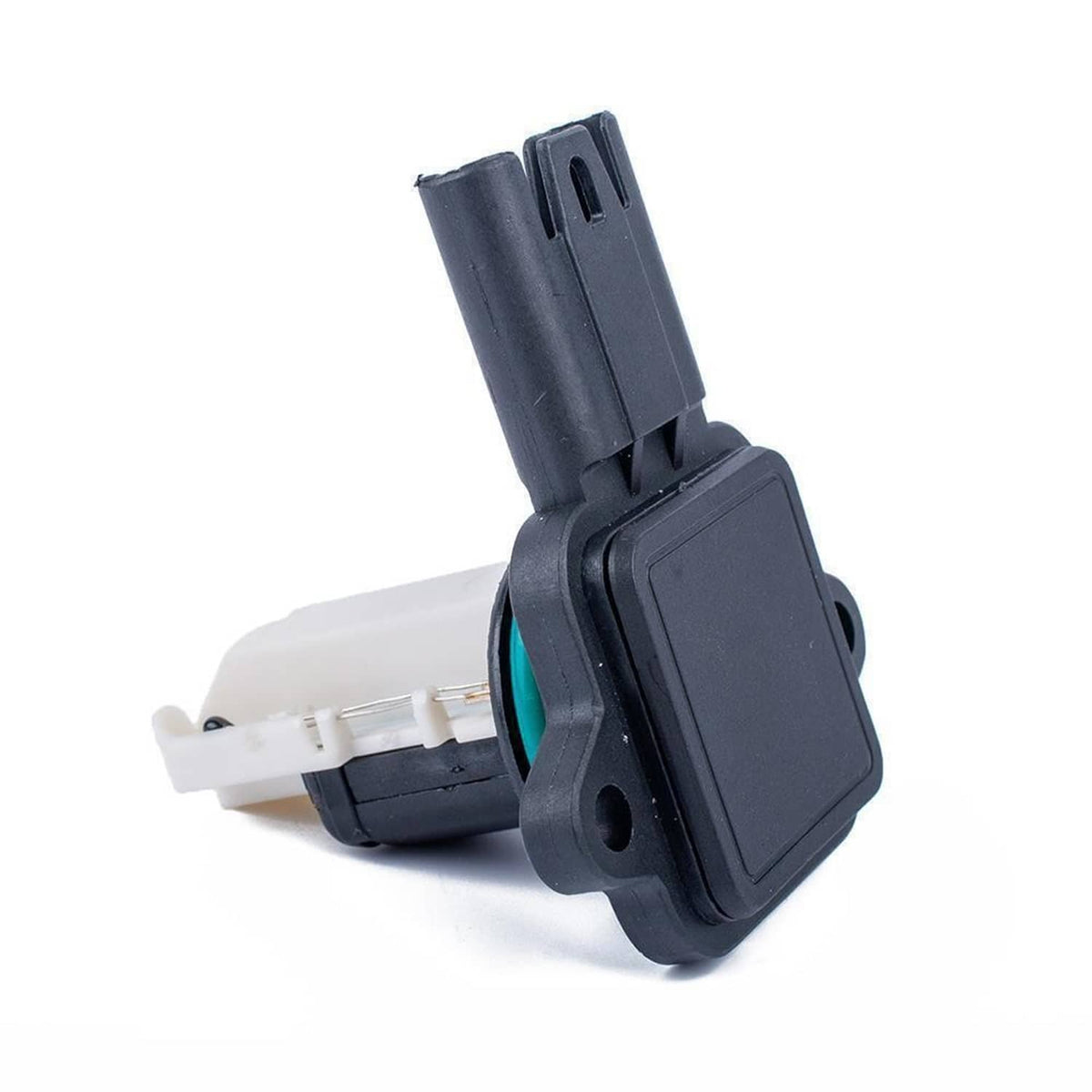 Mass air flow sensor with extended dark connector tab and white internal components