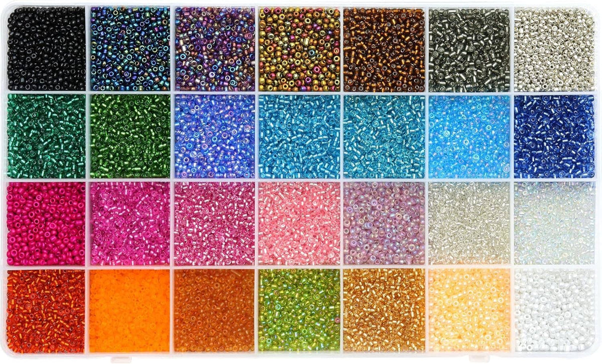 Assorted glass seed beads kit with multicolor compartments, small round beads