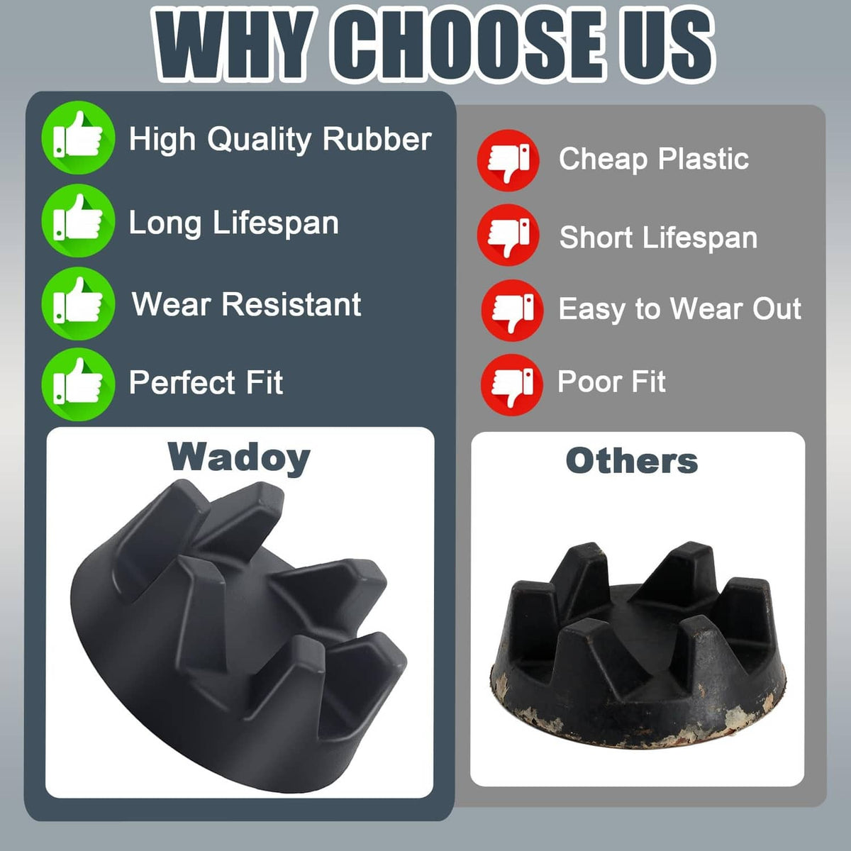 Black rubber blender coupler with durable molded design, replacement kit part