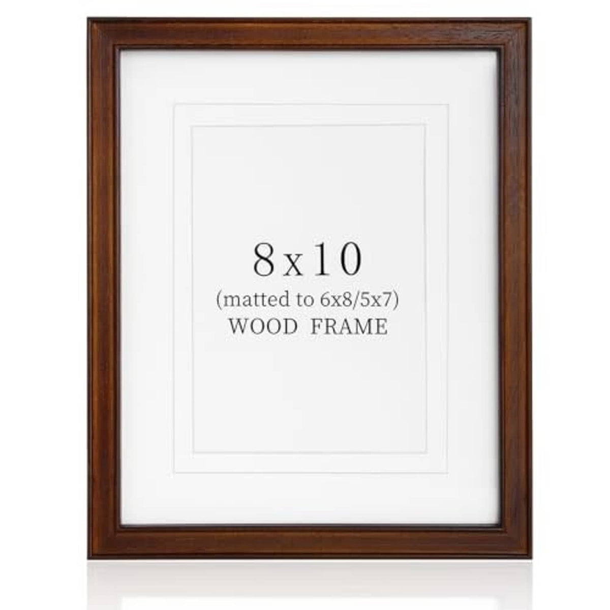 8x10 solid walnut wood picture frame with white mat and clear front glass