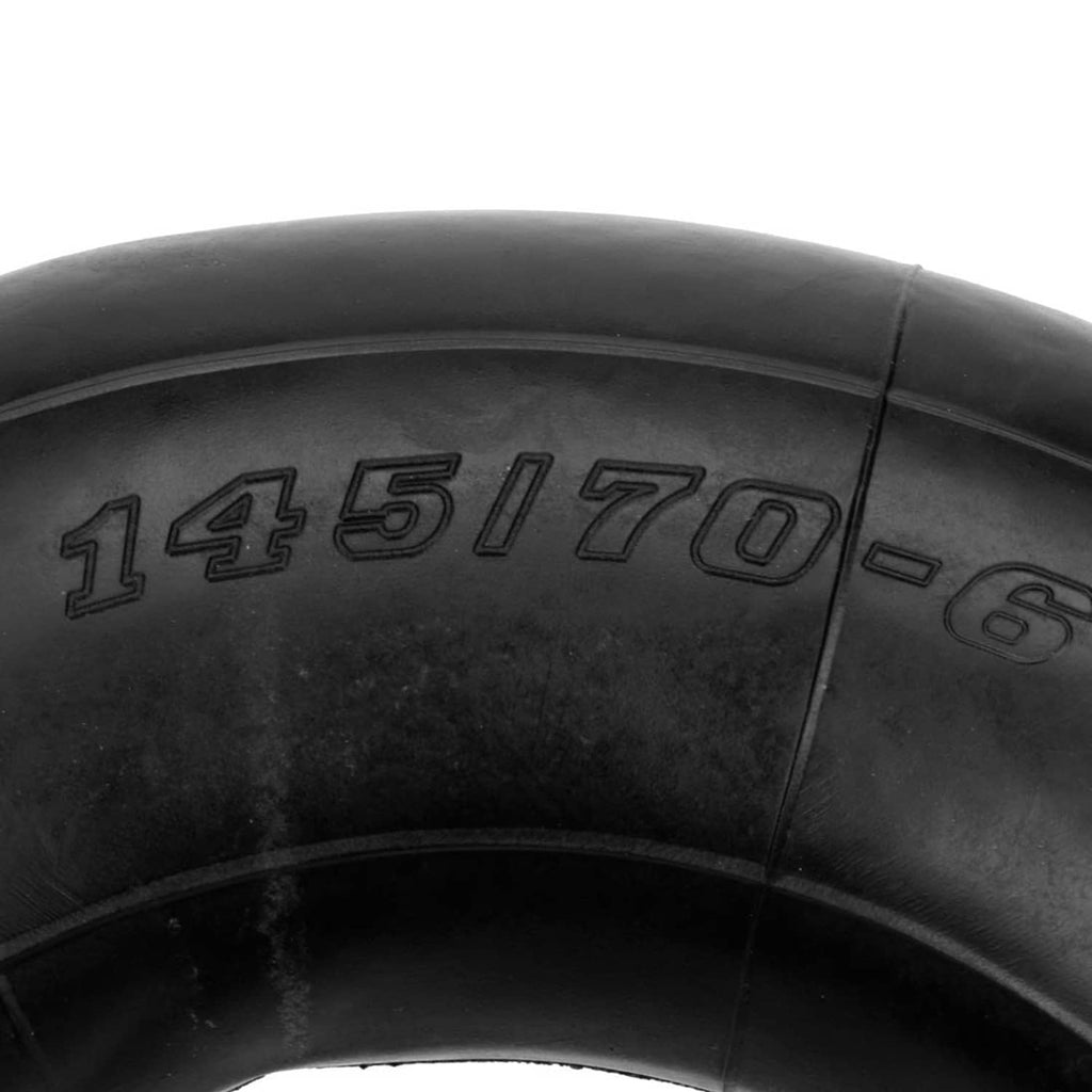 Black inner tube close-up showing embossed 145/70-6 size