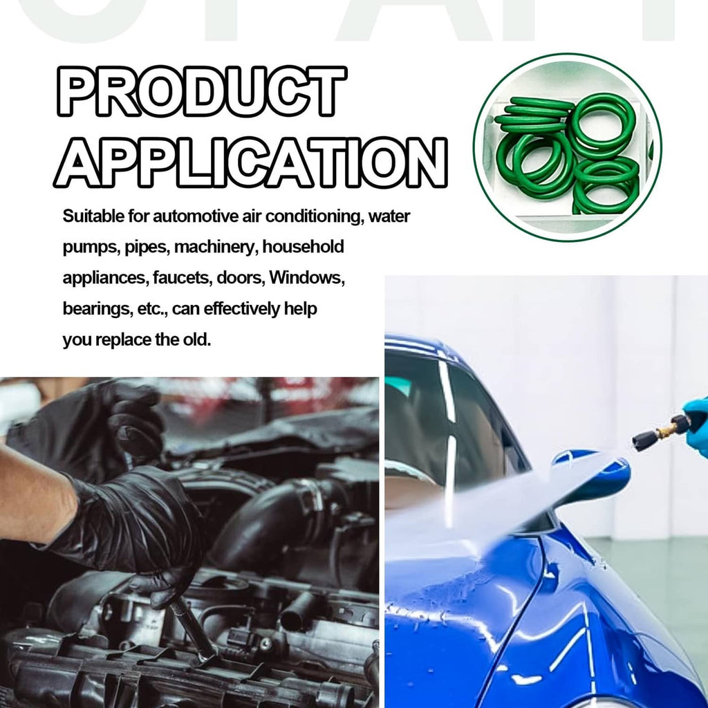 Green rubber O-rings for automotive air conditioning, water systems, and valves