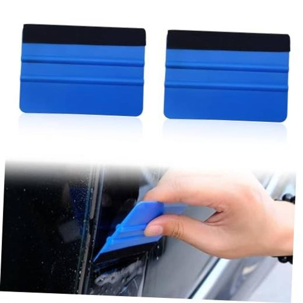 Blue felt edge squeegee scraper tool with black backing, 2-piece set