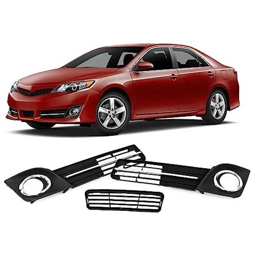 Front bumper grille kit with fog lamp covers and mesh inserts, black with chrome lines