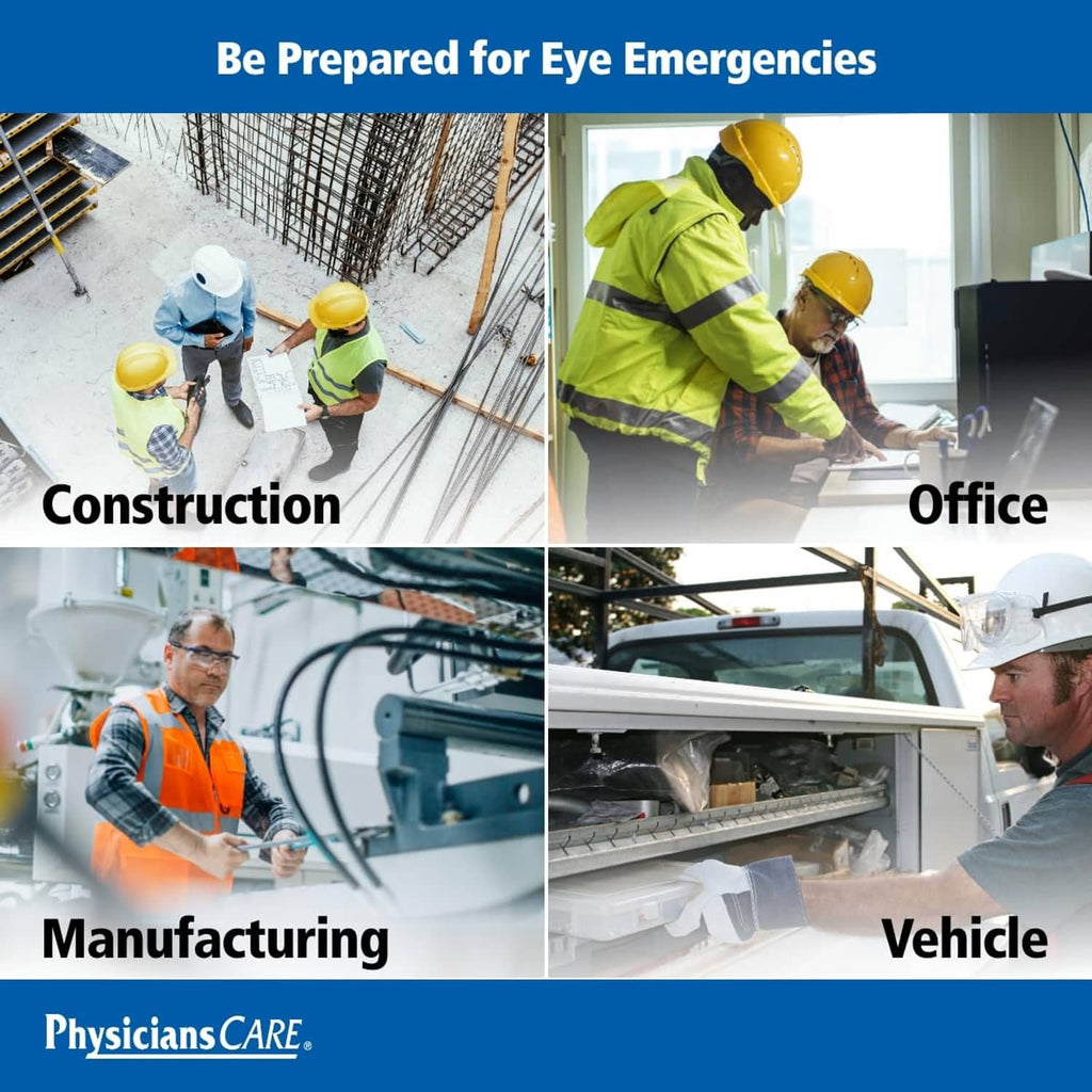 PhysiciansCare eye wash emergency preparedness graphic with logo