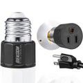 3-prong E26/E27 light socket adapter with threaded metal bulb base and black housing