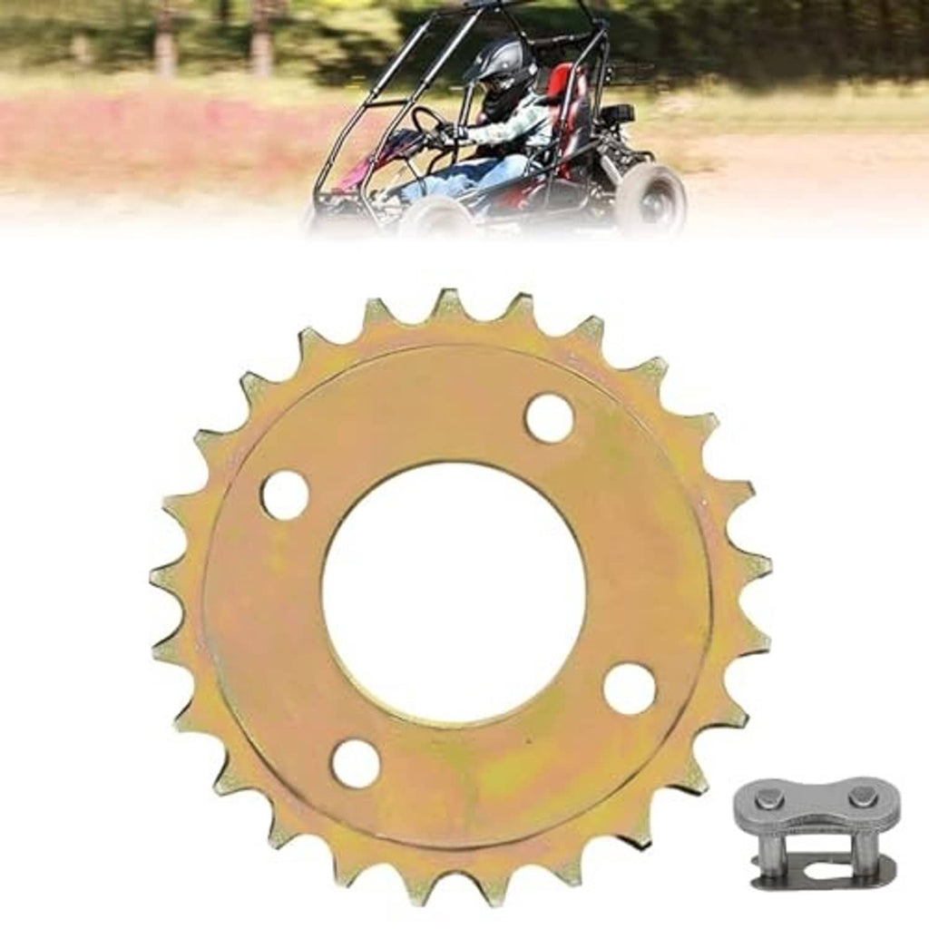 Iridescent gold 25-tooth sprocket with mounting clip, bolt holes around center