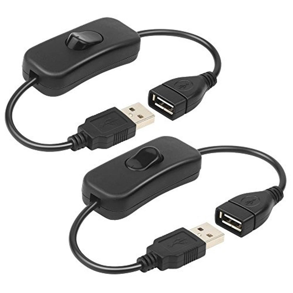 USB male-to-female power extension cable set with two inline on/off switches