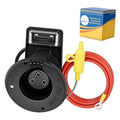 48V golf cart charger receptacle with black housing, red cable, and yellow inline fuse