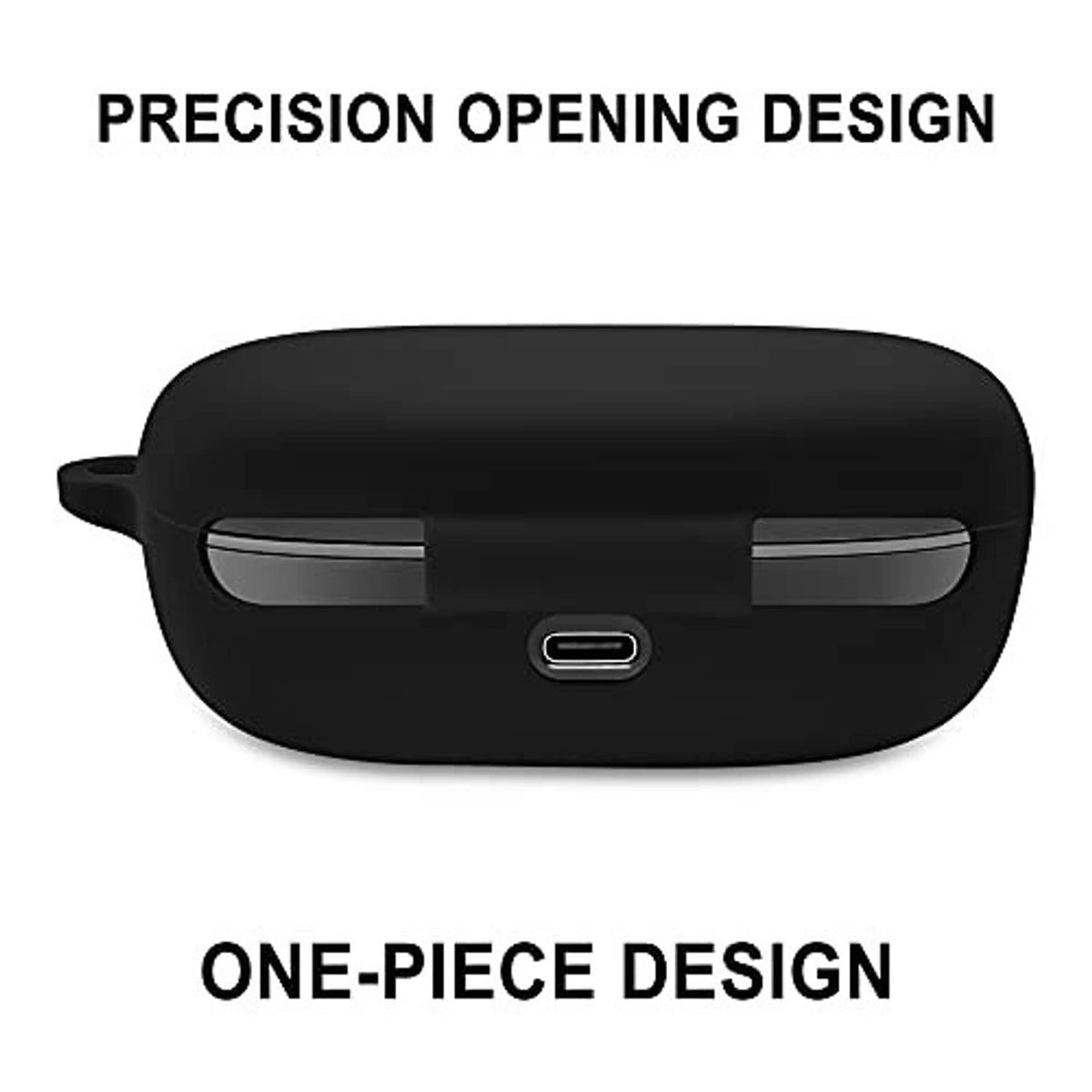 Black silicone carrying case with USB-C charging port and front precision cutout