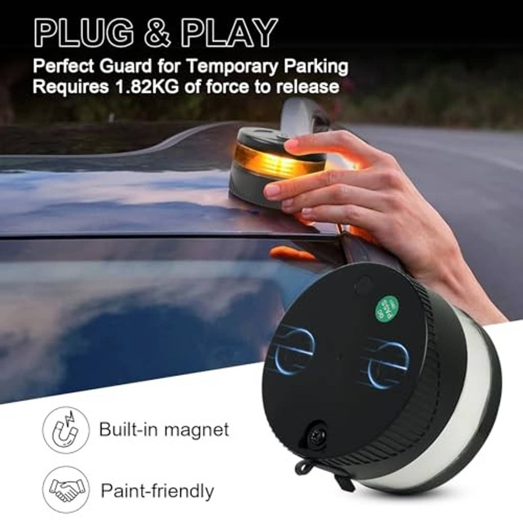Magnetic round LED strobe warning light with amber glow on top housing
