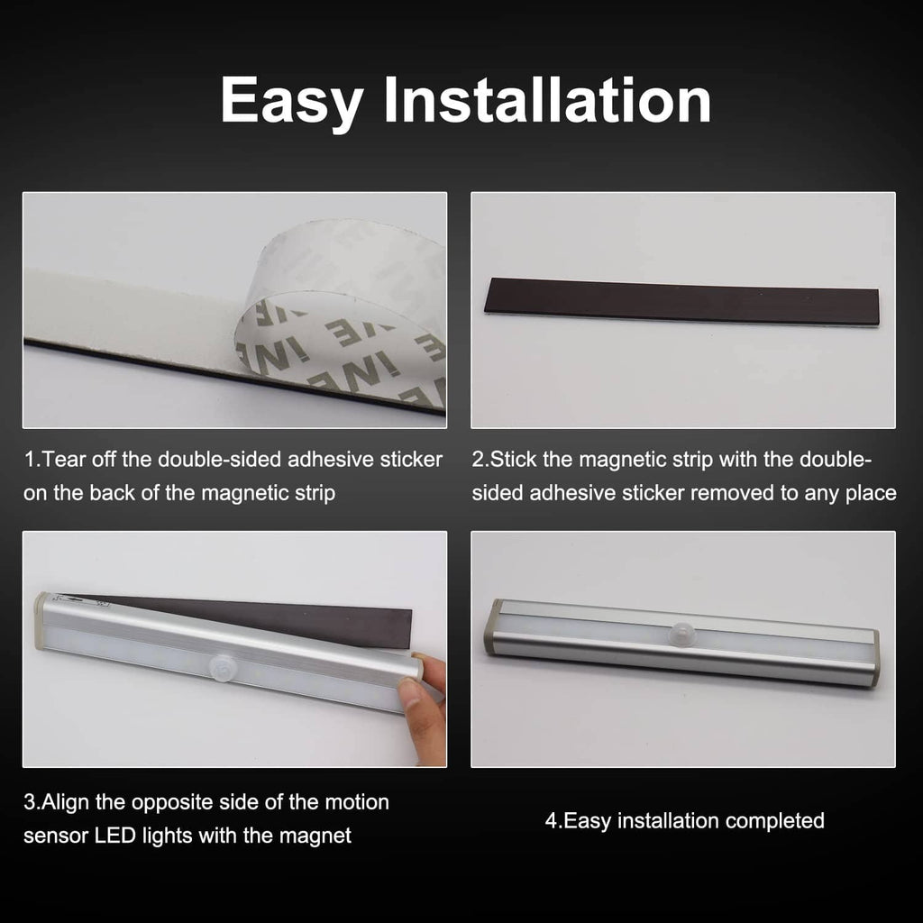 LED step light bar with motion sensor, shown during easy magnetic installation