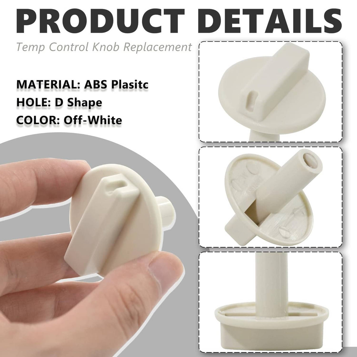 Off-white temp control knob replacement, D-shaped hole detail