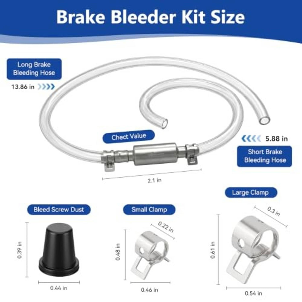 Brake bleeder hose one-way check valve kit with clear hose, silver valve, and clamps